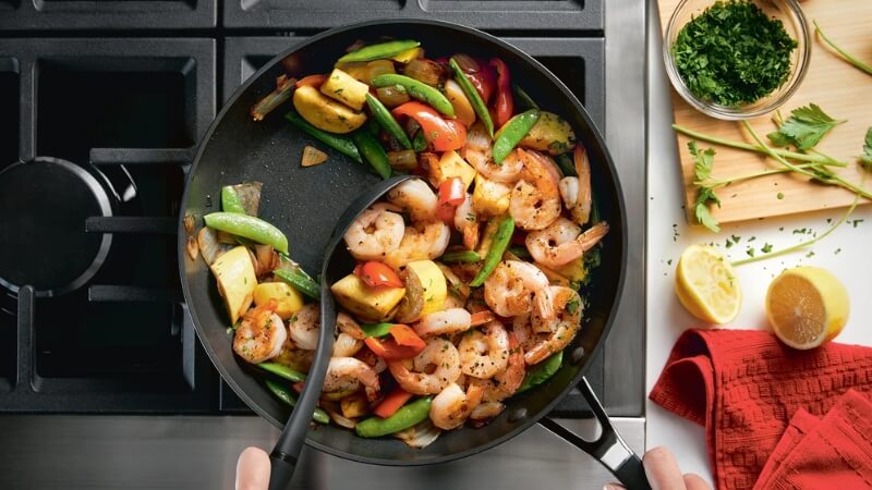 A frying pan when cooking