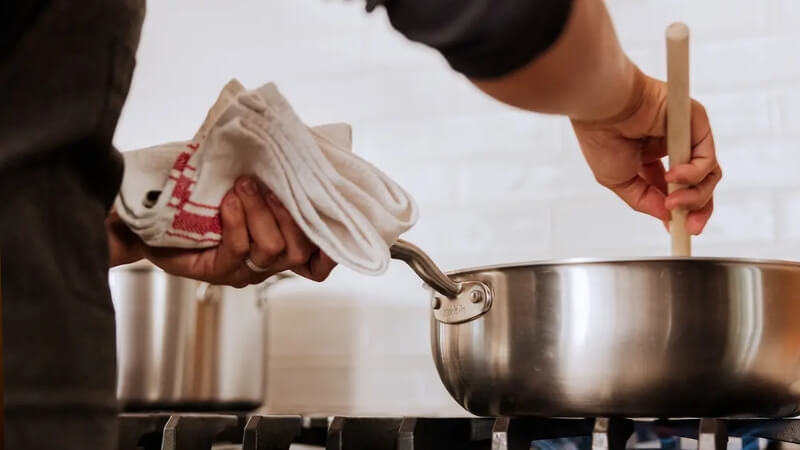 A saucier in the kitchen